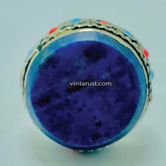 Lapis Stone Ring, Handmade Kuchi Ring, Tribal Ethnic Ring, Lapis Lazuli Jewelry, - Picture 6 of 11